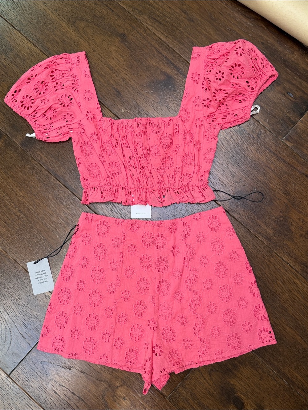 NWT-Lovers + Friends- Hot Pink Eyelet Cropped Top & Matching Shorts Set- Size:XS